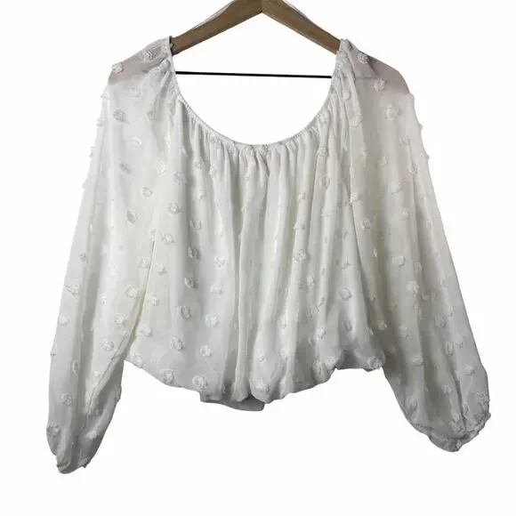 Audrey Parks x Francesca’s Off The Shoulder White Cropped Blouse Polka Dot Large - Picture 2 of 12
